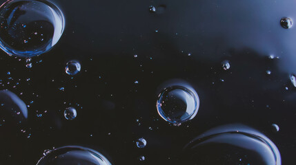 Poster - Mysterious deep slate gray oil texture with glossy bubbles for abstract design