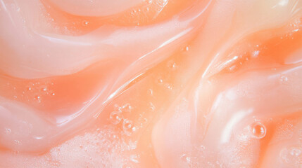 Poster - Close up of light peach oil substance texture for skincare or cosmetic design