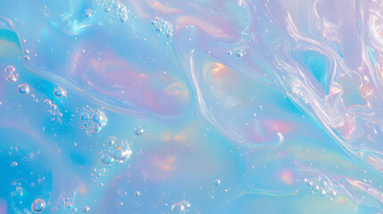 Poster - Close up of light sky blue oil texture with iridescent hues for modern design