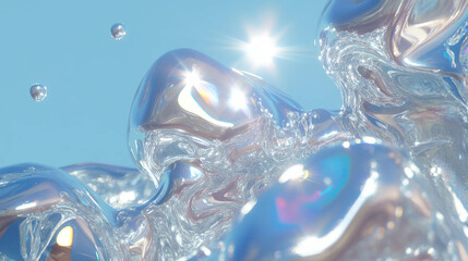 Poster - Shimmering silver gray oil substance with reflections in close up view