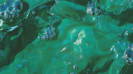 Poster - Close up of vibrant emerald green oil substance with bubbles for abstract art design