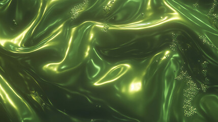 Poster - Close-up of luminous olive green liquid texture for creative design projects