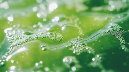 Poster - Close up of green tea texture with tiny bubbles for refreshing beverage design