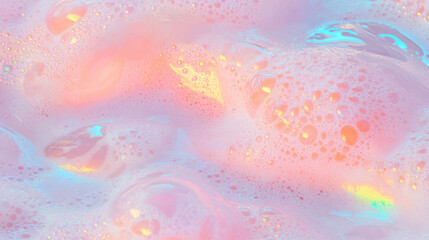 Poster - Vibrant liquid detergent texture with pastel bubbles and iridescent colors for design