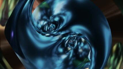 Wall Mural - Abstract background 3D animation shiny glass and metal reflective objects movement rotation play of light.
