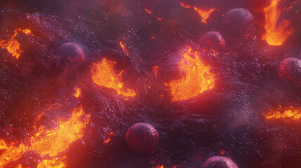 Poster - Fiery molten lava texture with vibrant large embers close up for dynamic designs