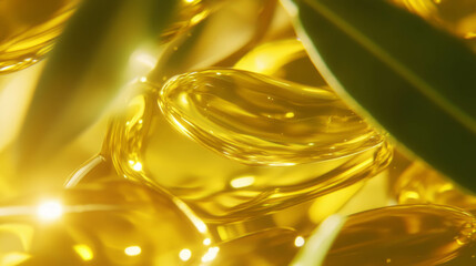Poster - Luminous olive oil texture with golden reflections for culinary design