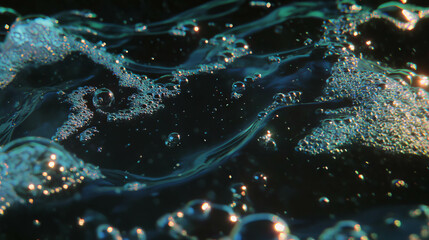Poster - Close up of sparkling water bubbles and texture with reflective surface