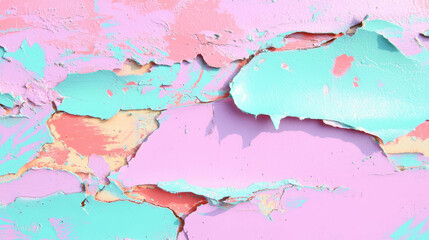 Poster - Vibrant textured background with cracked peeling paint on weathered wood surface