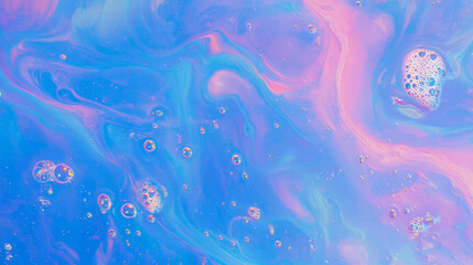 Poster - Elegant and clean blue fluid texture with close-up bubbles for abstract design