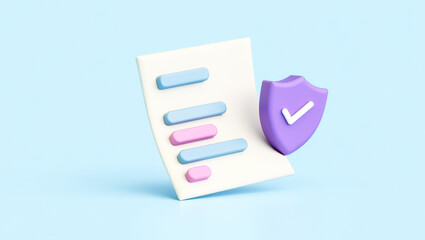 Poster - pastel-colored 3d document with checklist and security shield