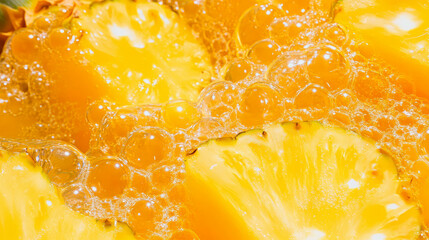 Poster - Close up of juicy pineapple with fresh bubbles - perfect for summer concepts and refreshing designs