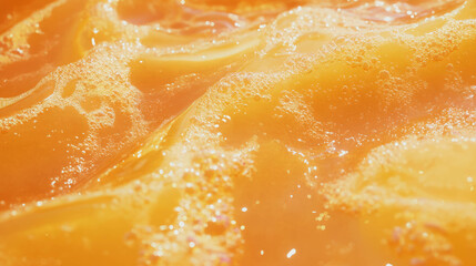 Poster - Vibrant close-up of sparkling orange liquid texture for design and background