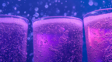 Poster - Close up of sparkling purple beverage with bubbling texture for refreshing drink design