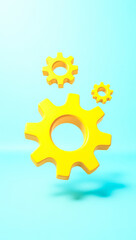 Poster - three bright yellow gear representing a process and progress