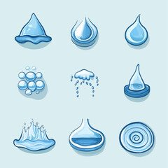 Poster - Blue Water Droplets Cartoon Illustration Set. Freshness and Purity.