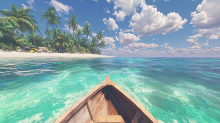 Poster - Tropical paradisiacal island journey from boat perspective