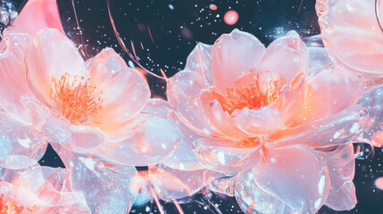 Poster - Elegant glass flowers with central space for text in abstract design
