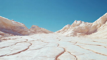 Poster - Arid landscape with cracked earth and dry clay formations under a clear sky