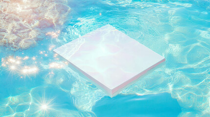 Poster - Minimalist white frame floating in clear sparkling water concept