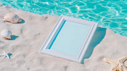 Poster - Tropical beach white frame mockup for summer design and decoration