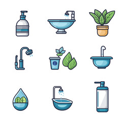 Poster - Bathroom Icon Set Featuring Sink Bathtub Shower Soap and Potted Plant