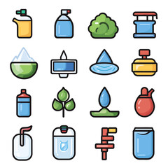 Poster - Collection of Vector Icons Representing Water, Liquids, and Environment