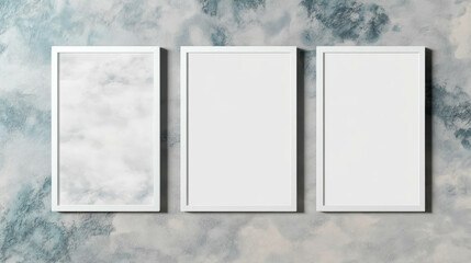 Poster - Trio of white frames on textured wall - minimalist design for interior decoration