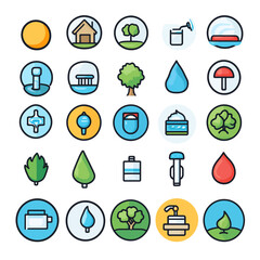 Poster - Nature and Healthcare Icon Set: Water, Trees, Sun, Home, Cosmetics