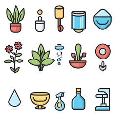 Poster - Plant Care Icons Set: Watering, Spraying, Fertilizing for Gardeners