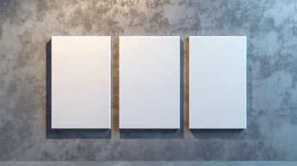 Poster - Modern interior design with three white frames on textured concrete wall
