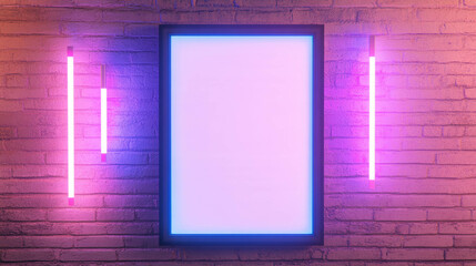 Poster - Modern interior design with black frame and neon brick wall for creative display