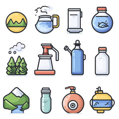 Poster - Water containers illustration with mountains, trees, and water dispenser