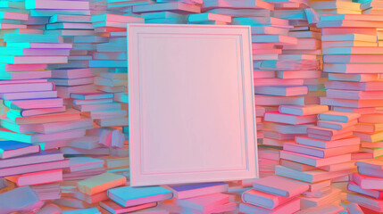 Aufkleber - Creative mockup with white frame against vivid colorful book background