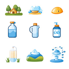 Poster - Cartoon Vector Illustration of Diverse Natural and Manufactured Water Sources