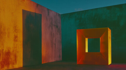 Poster - Modern geometric architecture with vibrant lighting and dynamic shadows