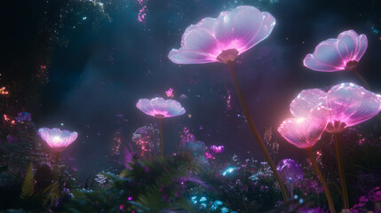 Wall Mural - Otherworldly floral enchantment in a mystical fantasy garden