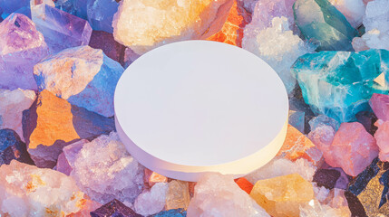 Aufkleber - Colorful crystal background with white circular podium for product display design
