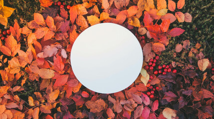 Aufkleber - Autumn-themed circular podium with colorful fall leaves for seasonal product display