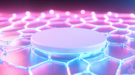 Poster - Futuristic neon lit podium on mesh surface for tech and design projects