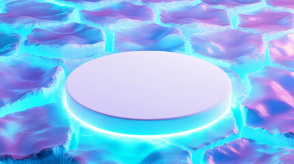 Poster - Futuristic white circular podium on vibrant abstract surface for modern design concepts