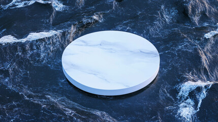 Poster - Minimalist white circular podium on a dark surfaced background for design displays
