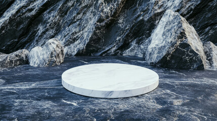 Aufkleber - Minimalist white circular podium on textured surf background for modern display