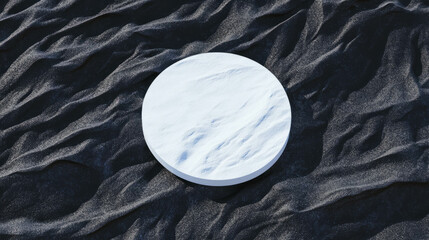 Poster - Minimalistic white circular podium on textured surface for product display