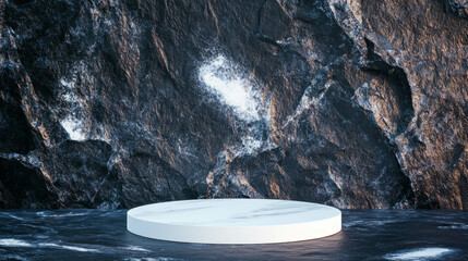Poster - Modern minimalist design with white circular podium on textured surface