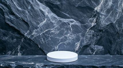 Aufkleber - Minimalist white circular podium on rocky surface for product display