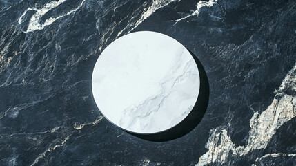 Poster - Minimalist white circular podium on marble surface for product display