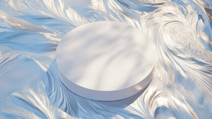 Fototapete - Elegant minimalist white circular podium on artistic silver surface for display design