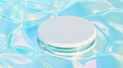 Aufkleber - Elegant white circular podium on iridescent water surface for creative background design