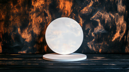 Poster - Modern display with white circular podium against textured background